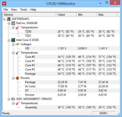 Контроль температур ноутбука с помощью HWMonitor